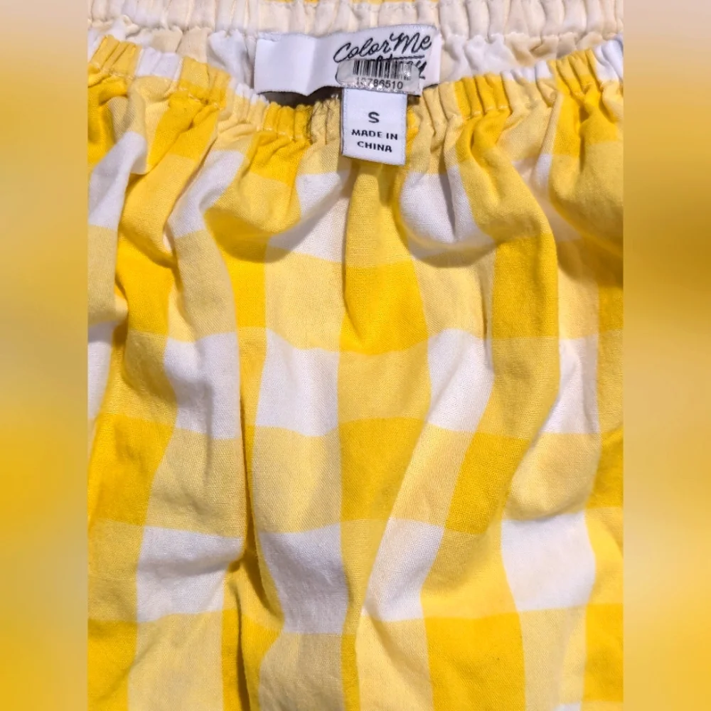 Color Me Courtney Size Small Puff Sleeve Gingham Yellow Crop‎ Top Preppy